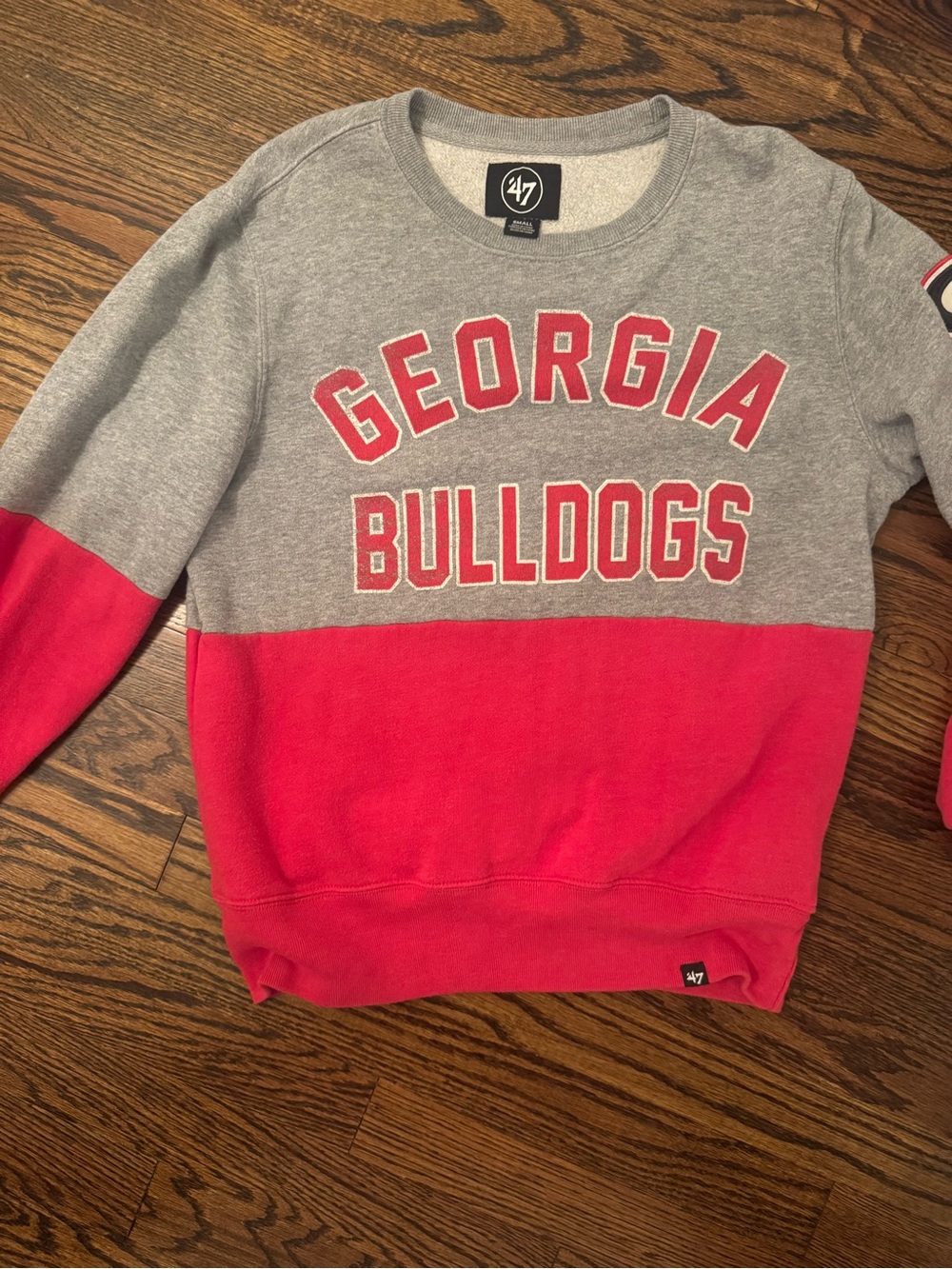 '47 Gray Crewneck Sweatshirt with Red Varsity Numbers